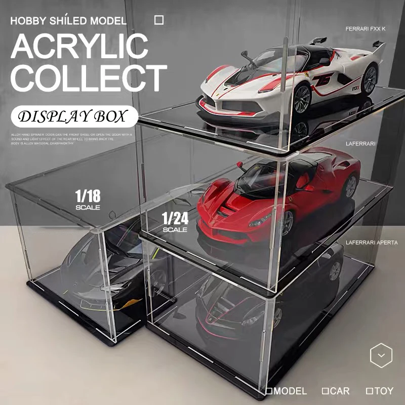 Scatola di visualizzazione in acrilico per modello di auto 1/18 1/24 1/32 1/43 1/64 copertura antipolvere fatta a mano scatola di immagazzinaggio scatola cieca giocattolo organizzatore antipolvere