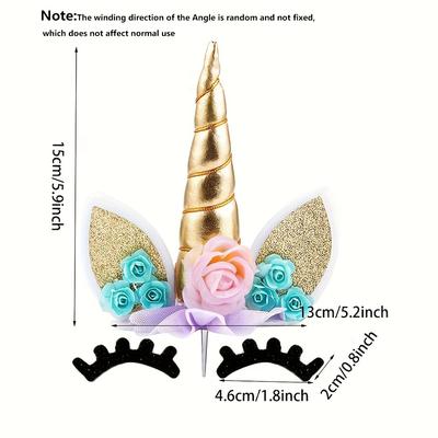 TEMU 3pcs/set, Cute Cake Topper With Eyelashes, Birthday Party Supplies Cute Cake Decoration Golden Cute Horn Cake Topper Cute Birthday Decorations For Girls First Birthday Cake Topper With Base