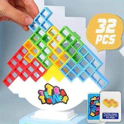 32pcs Tower Balanced Stacked Block Board Game, Suitable For Family Parties, Christmas, New Year's Gifts, Gaming Gift