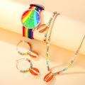 Ensemble de 5 montres pour femmes Boho Rainbow Color Block, montre à quartz analogique en nylon et ensemble de bijoux de coquillage, cadeau pour elle