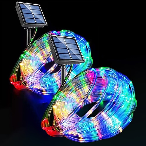 2Pcs Solar Rope Lights Außen Wasserdicht 8 Modi LED Lichterkette Feenlichter für Zelt Pavillon Trampolin Gehweg Pool