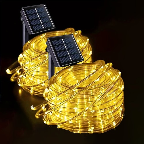 2Pcs Solar Rope Lights Außen Wasserdicht 8 Modi LED Lichterkette Feenlichter für Zelt Pavillon Trampolin Gehweg Pool Image
