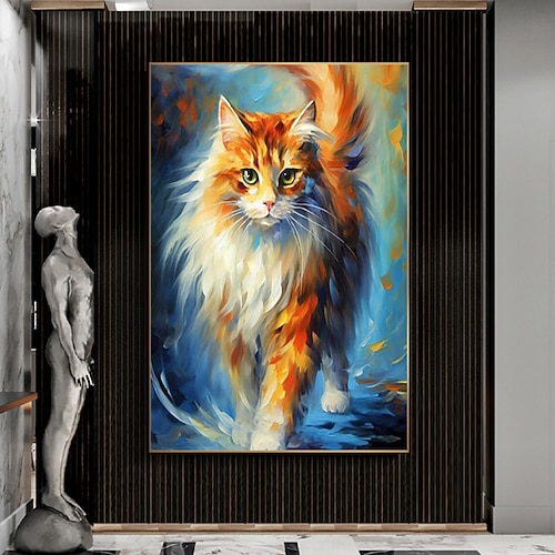 handgemaltes buntes schönes Adler-Vogel-Katze-Ölgemälde, modernes Design, Heimdekoration, Leinwand, handgefertigtes Wandkunstbild als Geschenk (kein Rahmen) Image