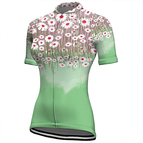 Damen Radtrikot Grafik Blumenmuster Kurzarm Fahhrad Trikot Oberteil mit 3 Gesäßtaschen Mountainbike MTB Straßenradsport Schnelltrocknend Reflektierende Streifen Rückentasche Feuchtigkeitsableitend Image