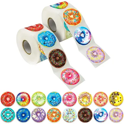 100-500PCS Round Donut Stickers Homemade Bakery Baking Colorful Decoration Labels Kids Party