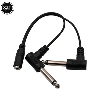 3.5mm Mini 1/8 inch TRS Stereo Female Jack to Dual 1/4 6.35mm Male Plug Mono TS Right Angle Audio