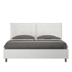 Doppelbett mit Stauraum, Doppellift, 160x190 cm, weißes Eschenholz, weiße Kunstlederkissen, Egos Annalisa