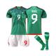 (18(100-110CM)) Mexico Home Jersey World Cup 2022/23 RaÃºl #9 Soccer T-Shirt Shorts Kits Football 3-Pieces Sets