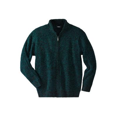 Men's Big & Tall Shaker Knit Zip-Front Cardigan by KingSize in Midnight Teal Marl (Size L)