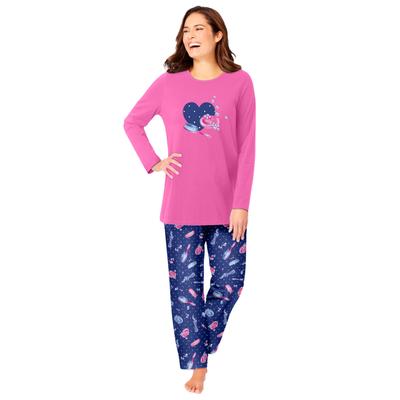 Plus Size Women's Long Sleeve Knit PJ Set by Dreams & Co. in Ultra Blue Bubbles (Size 22/24) Pajamas