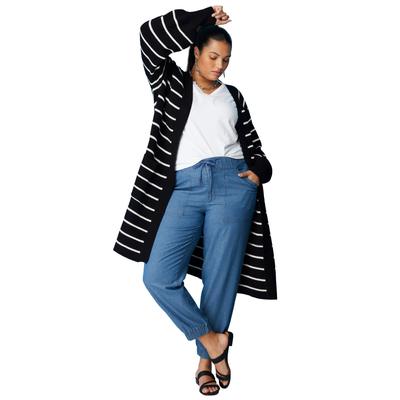 Plus Size Women's Open-Front Cardigan by June+Vie in Black Ivory Stripes (Size 14/16)