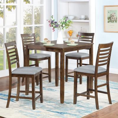 Elegant 5-Piece Wooden Counter Height Dining Table Set With 4 Upholstered Chairs and Sturdy Ladder Backrest