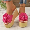 Aphixta Pearl Design Frauen Keil Heels Hausschuhe BabyPink Blume Süße Mulers 4 cm Plattform Sandalen Clog Schuh Slides Plus Größe 43
