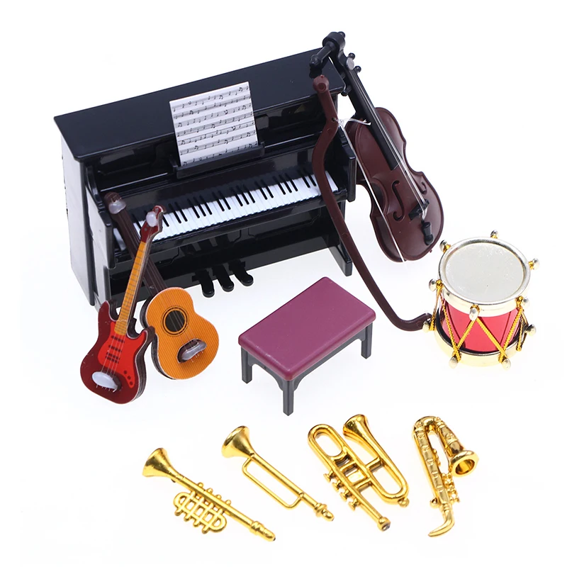 1:12 Puppenhaus Miniatur klassisches Musikinstrument Klavier Gitarre Saxophon Set Instrument Modell Puppe Home Life Szene Dekor Image