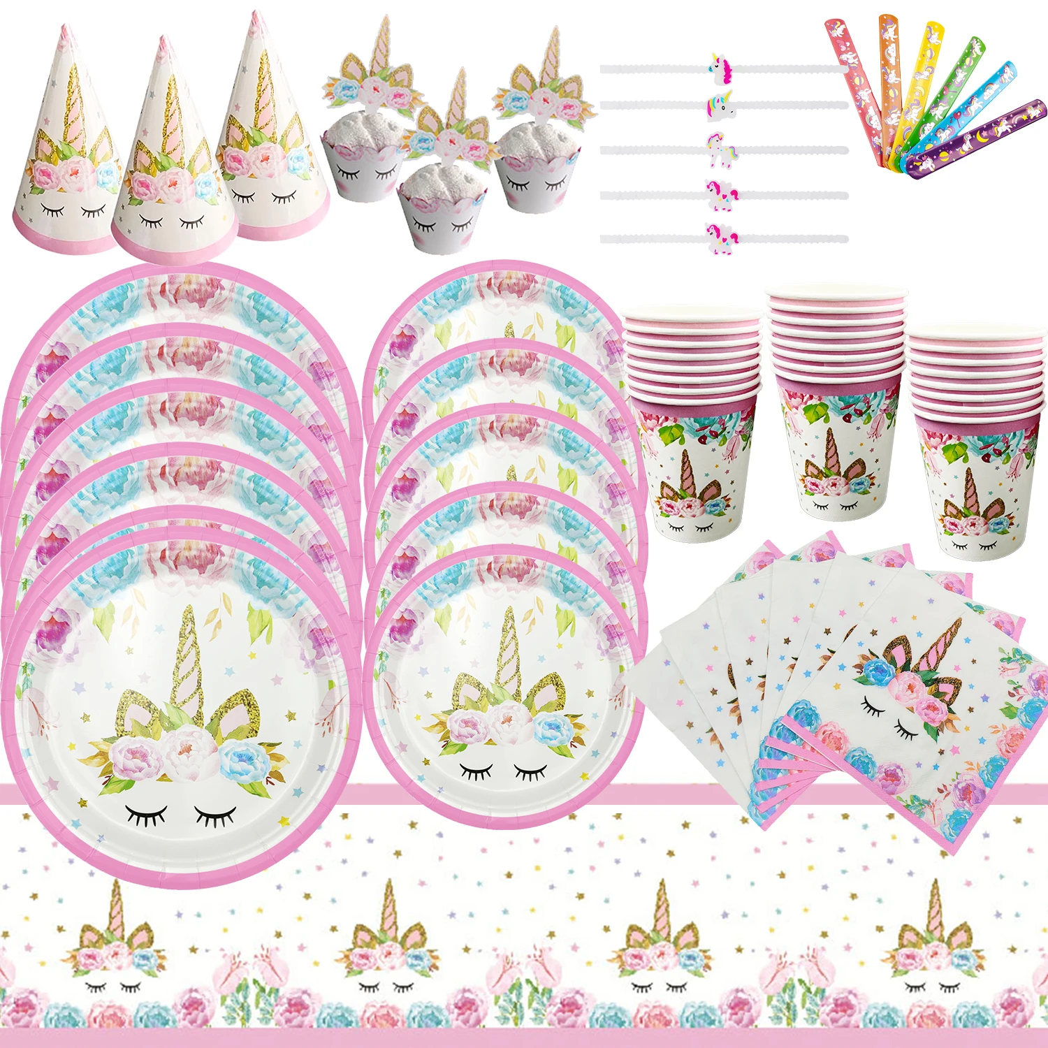Einhorn Geburtstag Party Einweggeschirr Rosa Einhorn Pappteller Tassen Servietten Mädchen Geburtstag Party Babyparty Dekoration Image