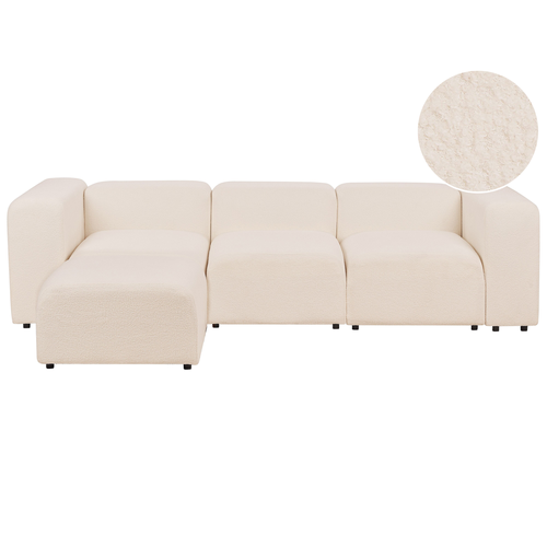 3-Sitzer Sofa Hellbeige Bouclé-Stoffbezug Modular mit Ottomane Breite Hohe Armlehnen Niedrige Rückenlehne Wohnzimmer Polstersofa Modulsofa