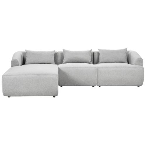 Ecksofa Hellgrau Stoffbezug L-förmig 3-Sitzer Sofa mit Chaiselongue Rechts Wohnzimmermöbel Modern Wohnzimmer Ausstattung Wohnecke Sitzecke