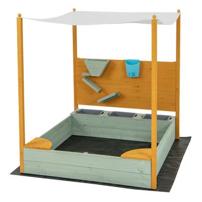 Costway Kids Sandbox with Sand Wall w/ Removable Canopy for Kids 3-8 Years Old