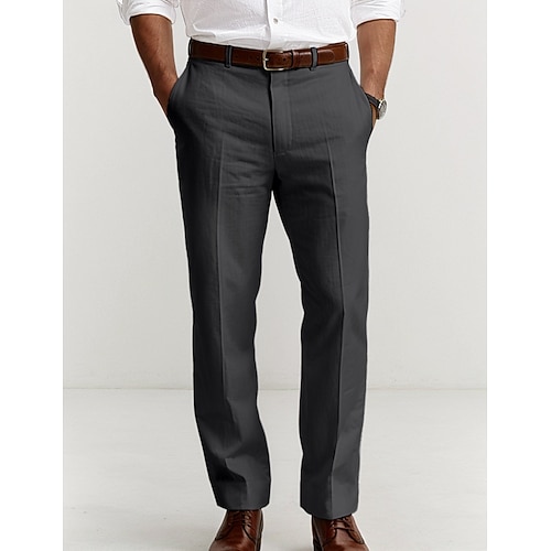 Herren Leinenhosen Hose Anzughose Sommerhose Knöpfe Fronttasche Gerader Schnitt Einfach Komfort Atmungsaktiv Lässig Täglich Ferien Mode Basic Schwarz Weiß Image