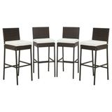 YYAo 4 Pieces Patio Wicker Barstools with Seat Cushion and Footrest-Set of 4 Outdoor Bar Stool Patio Wicker Barstools with Cozy Footrest