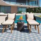 COOKCOK 5 Pieces Patio Furniture Chair Sets Balcony Furniture Set with Wicker Cool Bar Table Wicker Chairs with Ottomans Outdoor Chairs Set for Backyard Balcony Poolside Beige