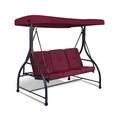 YYAo Outdoor Patio Porch Swing Swing Bench 3 Seats Converting Outdoor Swing Canopy Hammock with Adjustable Tilt Canopy-Dark Red
