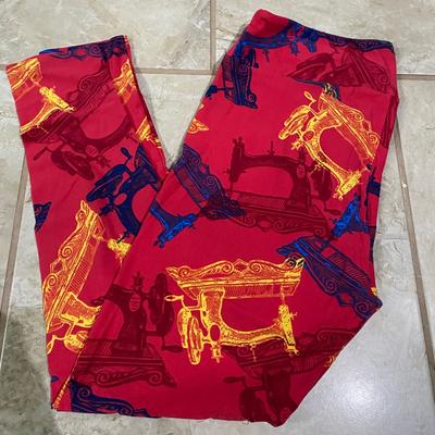 Lularoe Other | Vintage Rare Sewing Machine Llr Tc Leggings | Color: Red | Size: Tall And Curvy