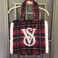 Victoria's Secret Bags | Nwt Victoria's Secret Red Plaid Christmas Tote Bag With Fur Trim | Color: Red/White | Size: Osau