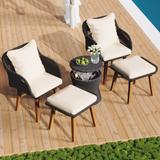 5 Pieces Furniture Chair Sets w/Cool Bar Table, Ottomans, Beige+Black