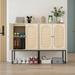 Set of 2, Natural Rattan 2 Door High Cabinet, Built-in Adjustable Shelf, Easy Assembly, Free Standing Cabinet for Living Room