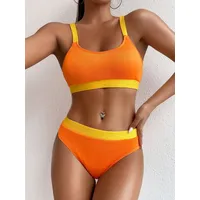 Orange Hohe Taille Bikini 2022 Badeanzüge Push Up Bademode Frauen Spleißen Biquini Bademode Sexy