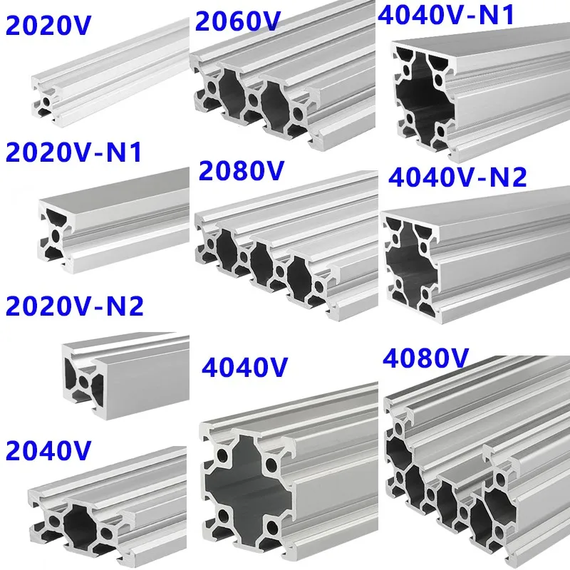 1 Stück 2020 2020N2 2040 2060 2080 20100 4040 4040N2 4080 V-Steckplatz Aluminiumprofil eloxiertes extrudiertes Aluminium für CNC-DIY-3D-Drucker Image