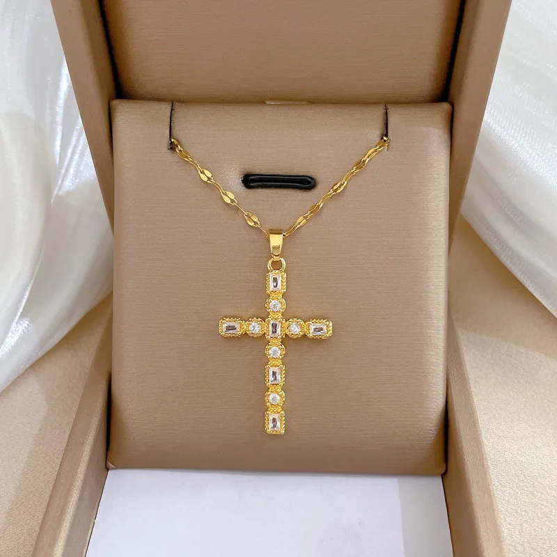 Gefroren Zirkon kleine Kreuz Halskette Kette Frauen Hip Hop Schmuck Edelstahl cz bling Kreuz religiöse Anhänger Halskette Image
