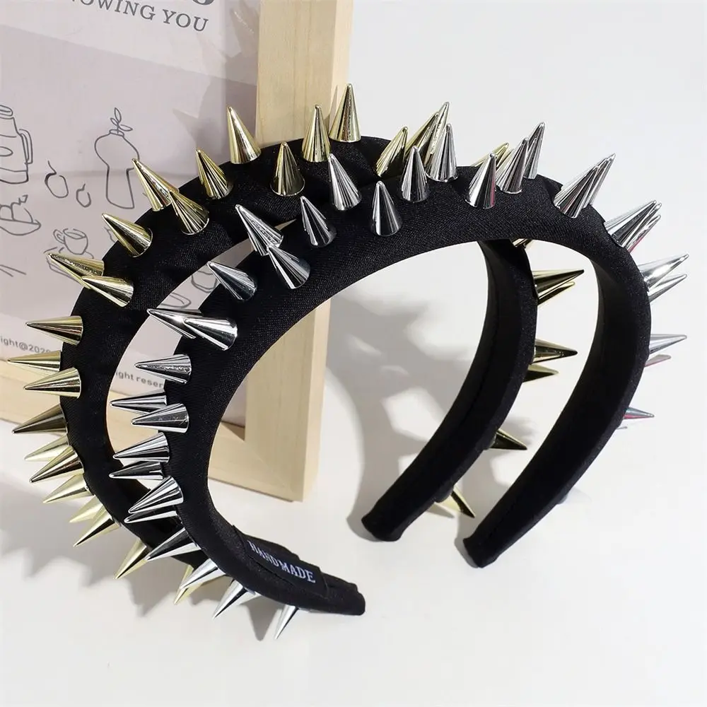 1 stücke Mode Punk Goth Kopf bedeckung Frauen Stirnband Mädchen Nieten Haar bänder Cosplay Kopfschmuck Silber Gold Haarschmuck