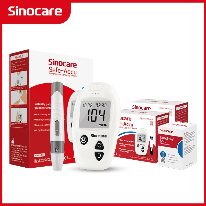 Sinocare Safe-Accu Blutzucker messgerät Glu kometer Kit Diabetes Blutzucker messgerät oder Tester Teststreifen Lanzetten medizinisch Image