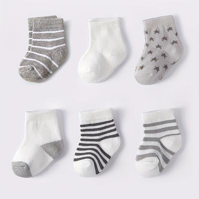 TEMU 6pairs Baby Boys Kids Star Striped Socks, Breathable Comfy Short Socks, Toddlers Children's Socks For All Seasons