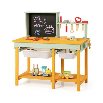 Costway Kids Wooden Toy Workbench with Storage Spa...