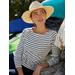 J.McLaughlin Women's Goldie T-Shirt in Stripe White/Navy, Size XL | Cotton