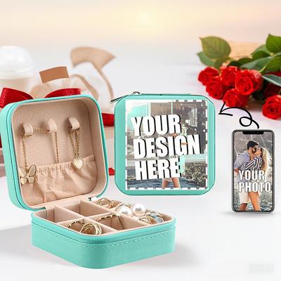 Personalized Photo Travel Jewelry Case Custom Wedding Gift for Couple Jewelry Box Gift For Women Valentine's Day Gift Storage Case Portable PU Leather Mini Jewelry Travel Case for Girls Womens