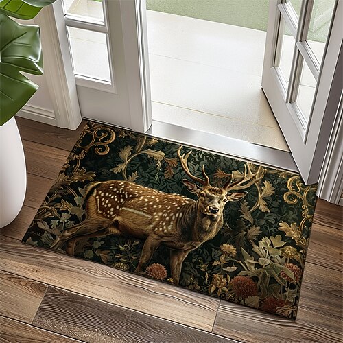 florale Hirsch Fußmatte Küchenmatte Bodenmatte rutschfeste Flächenteppich ölbeständiger Teppich Indoor Outdoor Matte Schlafzimmer Dekor Badezimmermatte Eingangsteppich Image