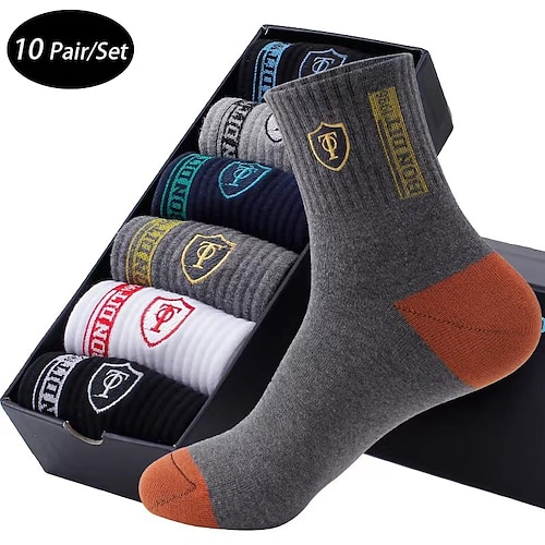 Herren 10 Paare Mehrfachpackungen Socken Socken Stricken Laufsport Socken Freizeitsocken Regenbogen Farbe Farbblock Sport Natur Täglich Urlaub Grundlegend Mittel Frühling Herbst Modisch Image