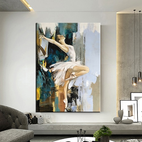 Abstraktes Tänzer-Ölgemälde, handgemalt, große Wandkunst, weißes Ballettgemälde, Boho-Wanddekoration, individuelles Gemälde, schönes Mädchengemälde auf Leinwand für Wohnzimmer, Schlafzimmer, Image