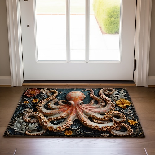 Oktopus-Fußmatte, Küchenmatte, Bodenmatte, rutschfester Teppich, ölbeständiger Teppich, Indoor-Outdoor-Matte, Schlafzimmerdeko, Badezimmermatte, Eingangsteppich Image