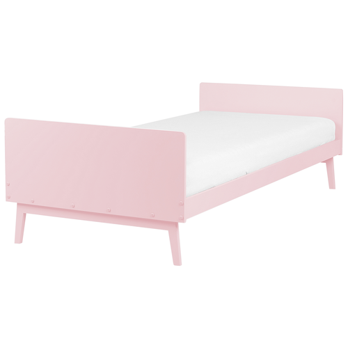 Bett Pastellrosa aus Kiefernholz 90 x 200 cm mit Lattenrost Einzelbett Modern Skandinavischer Stil für Jugendzimmer Kinderzimmer Schlafzimmer