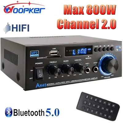 Woopker HiFi Digital Amplifier AK45 Bluetooth MP3 Channel 2.0 Sound AMP Support 90V-240V for Home Car MAX 400W*2