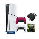 PlayStation 5 Slim Disc 2TB SSD Edition Call of Duty Modern Warfare II Bundle with Two Controllers White and Cosmic Red DualSense and Mytrix Hard Shell Protective Controller Case - PS5 Gaming Console
