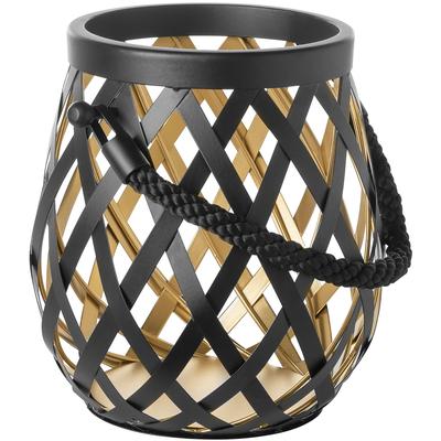 Kerzenlaterne FINK "OTIS", schwarz, H:24cm Ø:22cm, Edelstahl, Glas, Kerzenhalter, Windlicht, schwarz pulverbeschichtet, innen goldfarben, mit Glas Image