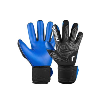 Torwarthandschuhe REUSCH "Attrakt Duo", Damen, Gr. 9, schwarz (schwarz, blau), 67% Elastodien, 28% Polyester, 5% Polyamid, mehrfarbig, sportlich, Handschuhe, mit Evolution Negative Cut Image