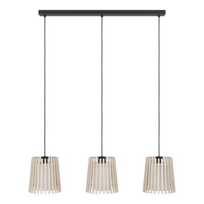 EGLO Hängeleuchte "FATTORIA", schwarz (schwarz braun, weiß), B:20,00cm H:110,00cm L:90,00cm Ø:0,00cm, Lampen, Pendelleuchte, Holz, Textil in Weiß, Metall in Schwarz, E27, 90 cm Image