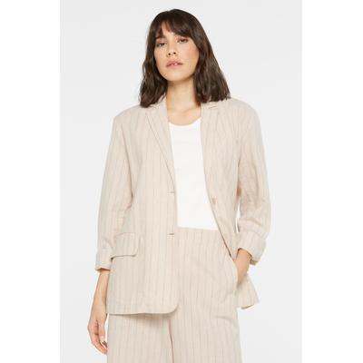 Jackenblazer SENSES.THE LABEL, Damen, Gr. XXL, beige (summer sand), Material: 70% Baumwolle, 30% Leinen, gestreift, casual, tailliert normal, tiefer V-Ausschnitt, Langarm eingesetzt gerader Abschluss, Blazer Image